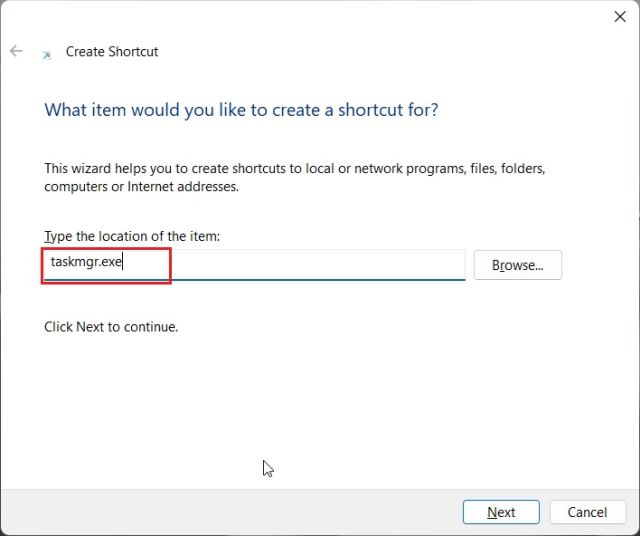 Windows 11 డెస్క్టాప్లో టాస్క్ మేనేజర్ సత్వరమార్గాన్ని సృష్టించండి